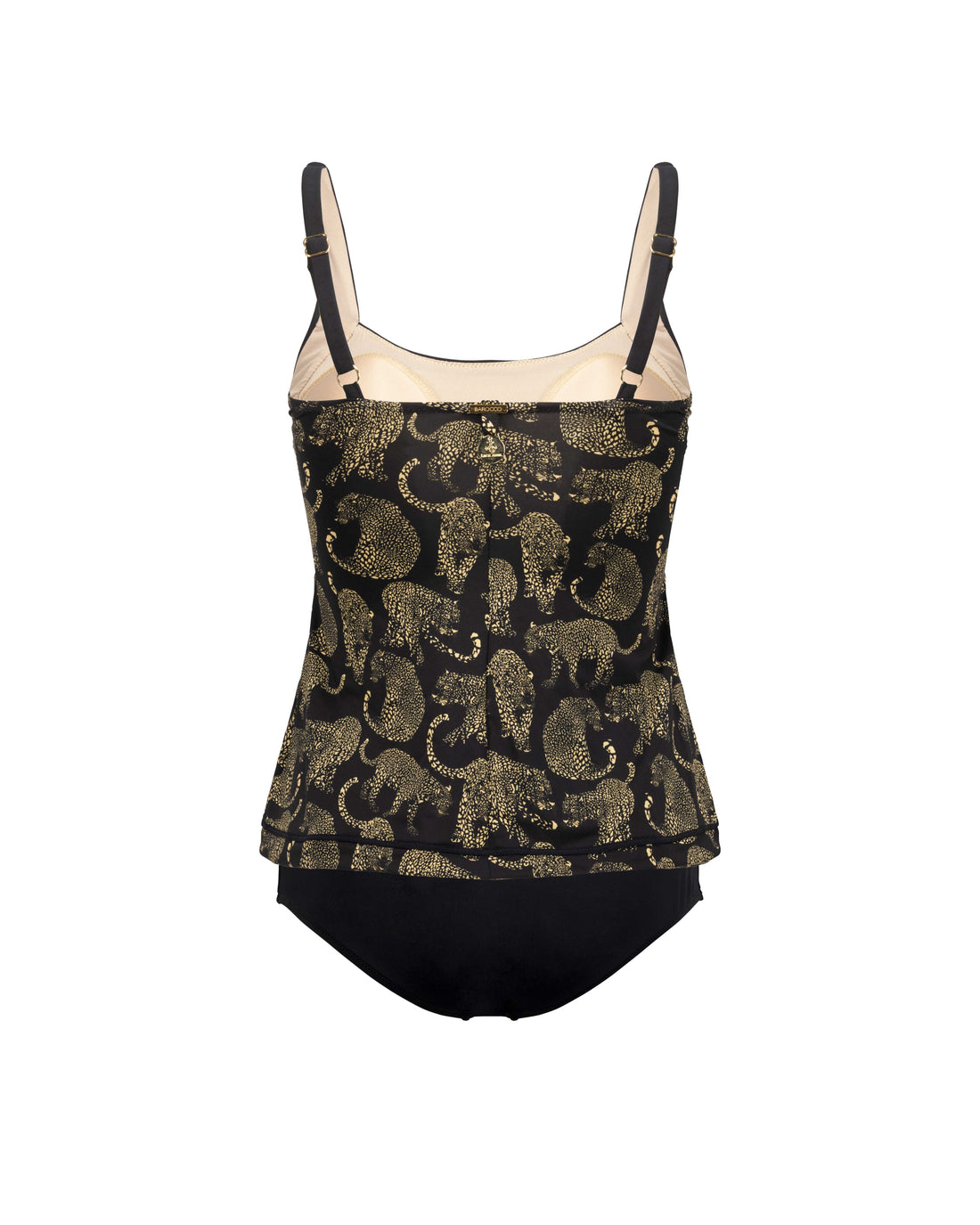 BIKINI BAHÍA | Bikini dos piezas negro con print de jaguar  top largo tipo camiseta con banda elástica bottom de corte clásico.